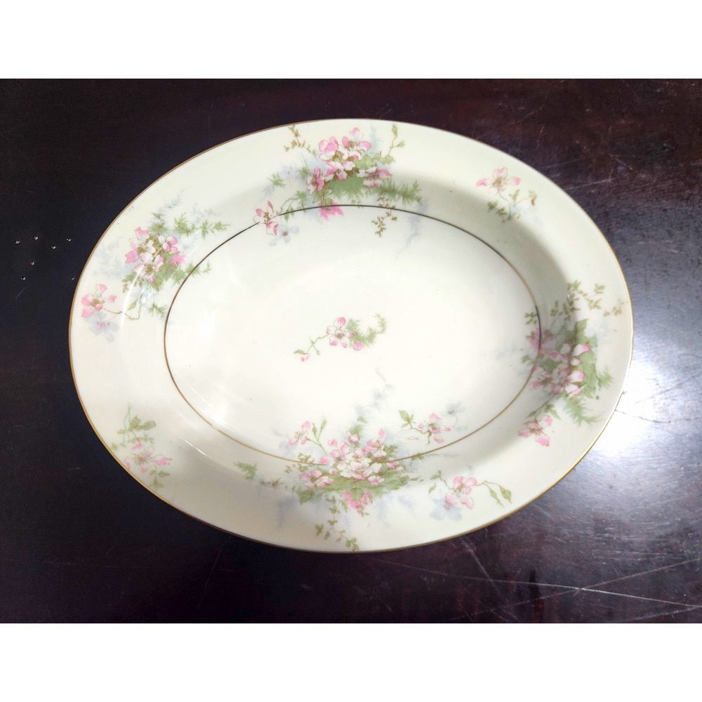 Vintage Haviland NY China Apple Blossom Oval Vegetable Serving Bowl 9.5"